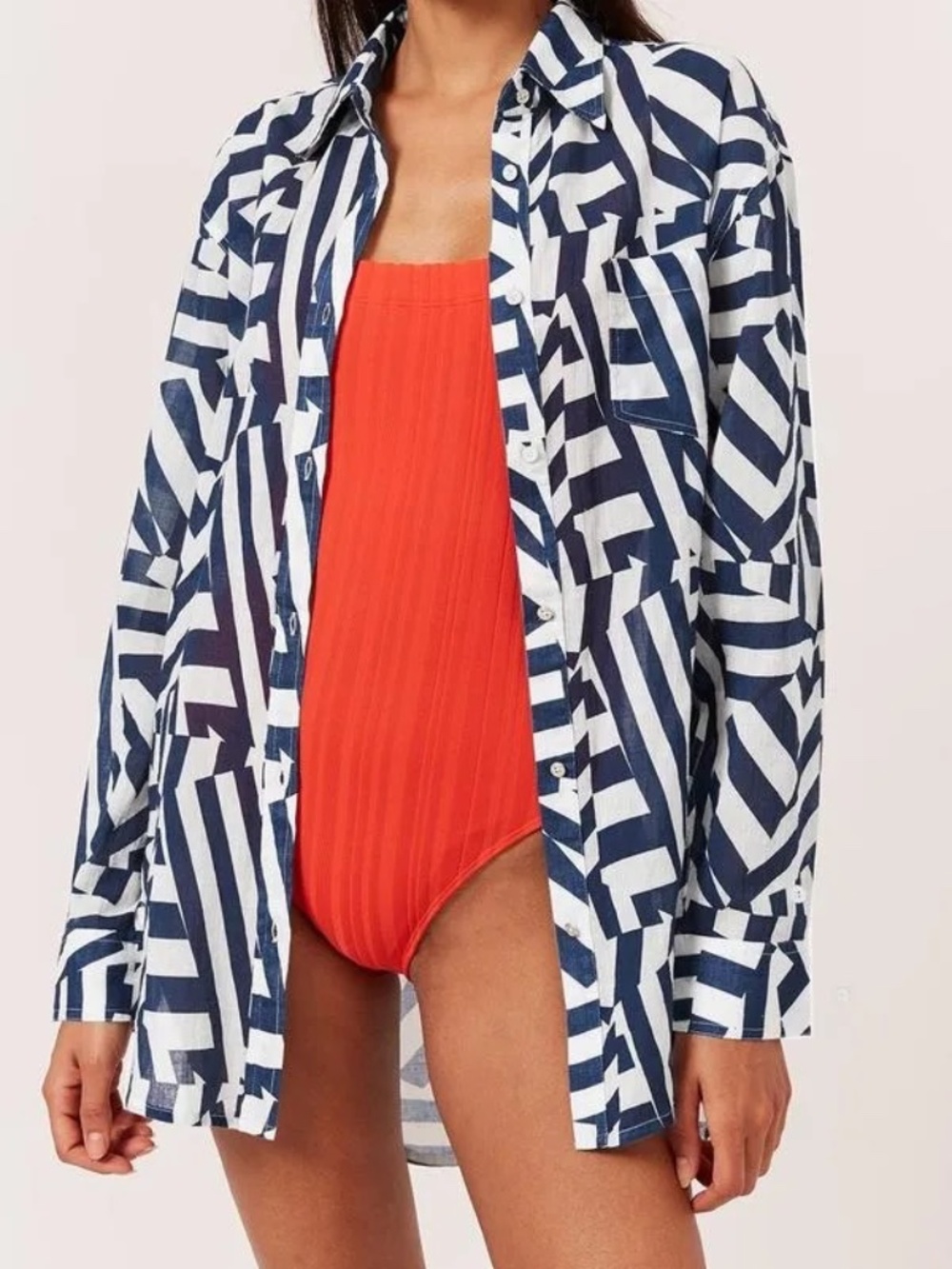 Solid & Striped blue printed button down swim coverup